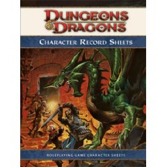 Dungeons and Dragons 4th ed: Character Record Sheets - Used