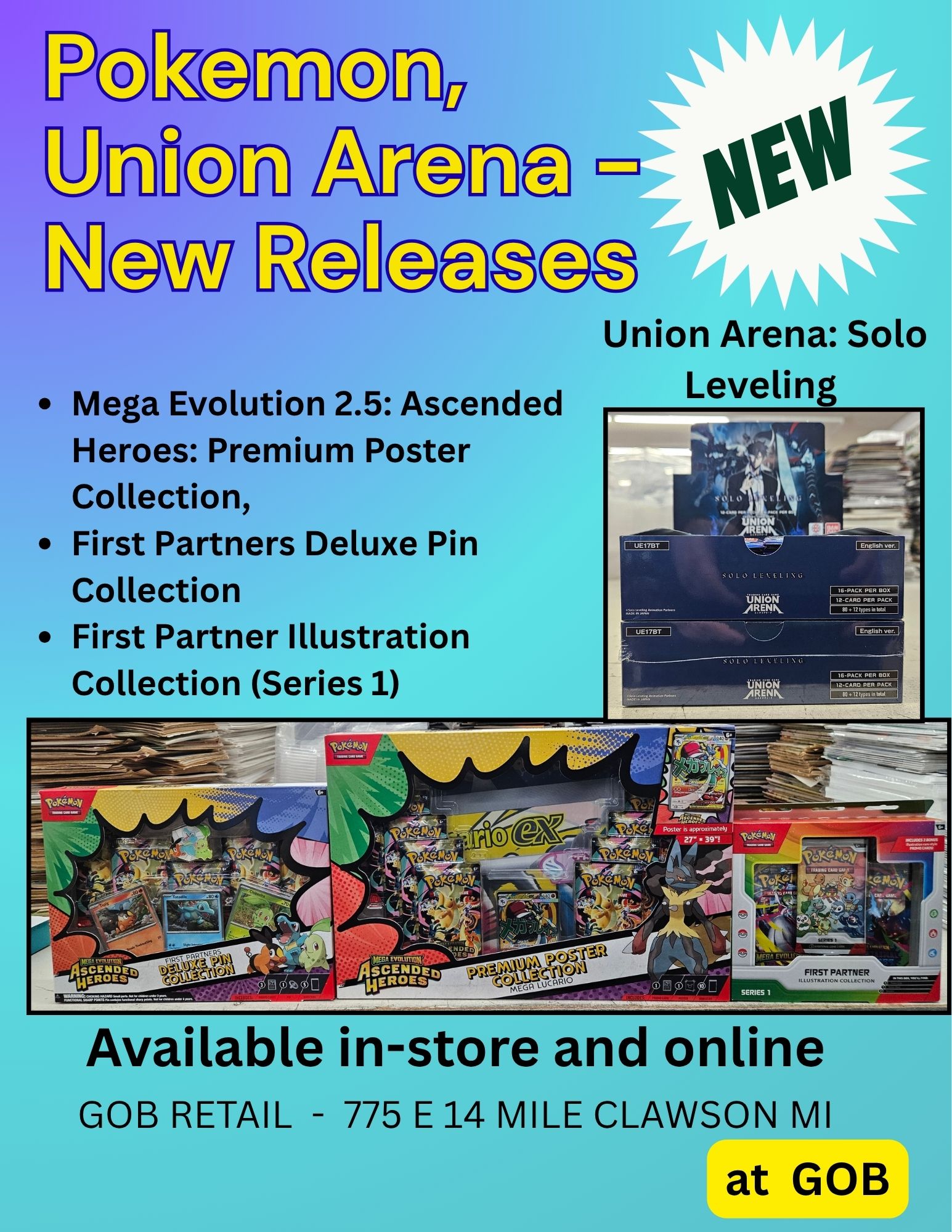 New Pokemon and Union Arena Releases at GOB